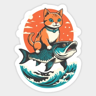 Kitten Riding a Fish Sticker